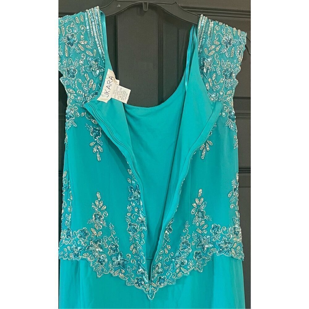 J Kara Women's Cap Sleeve Long Beaded Dress - Picture 7 of 8
